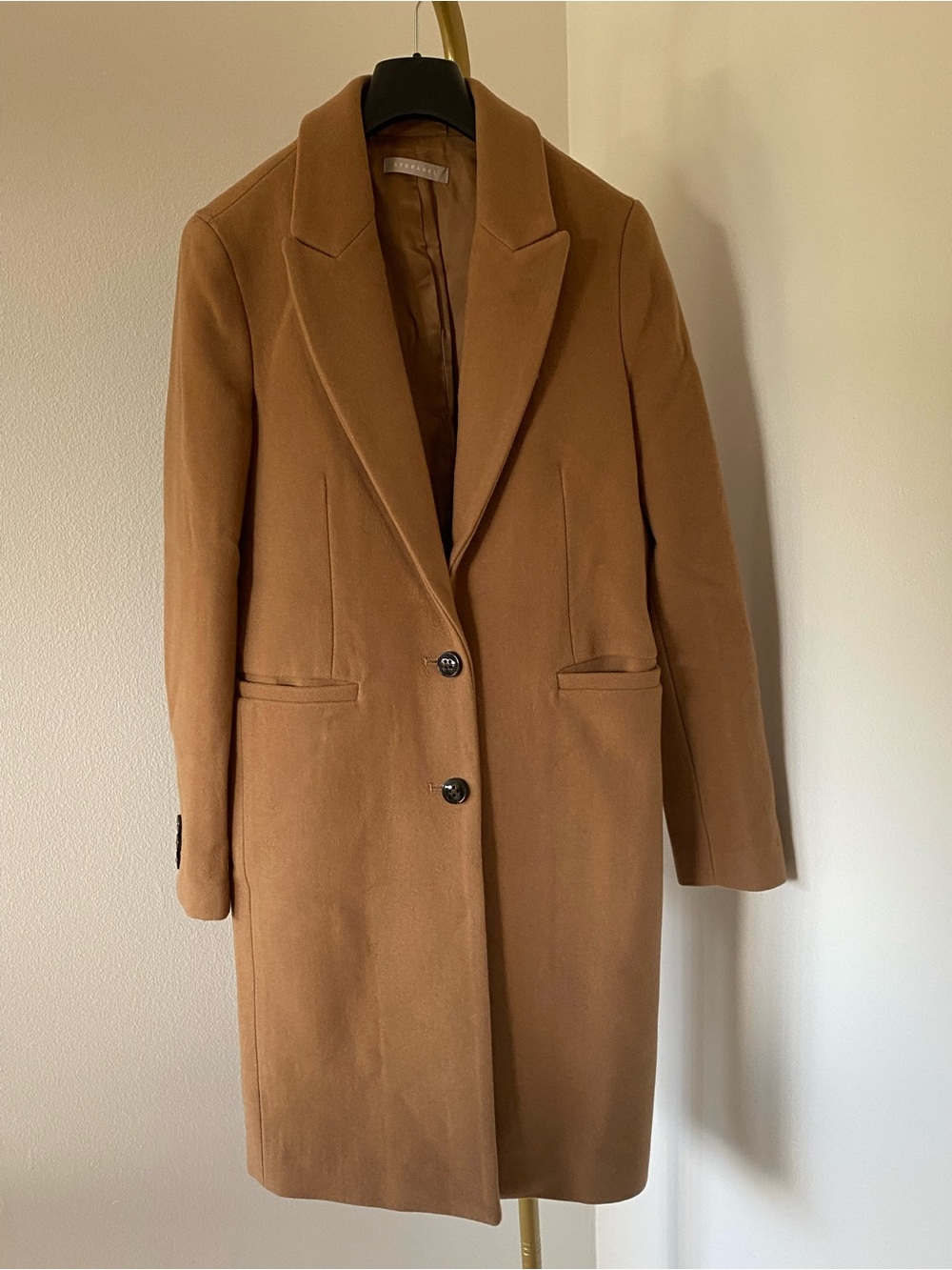 Stefanel Camel Wool Blend Long Coat – Classic Tailored Style - Picture 4 of 10